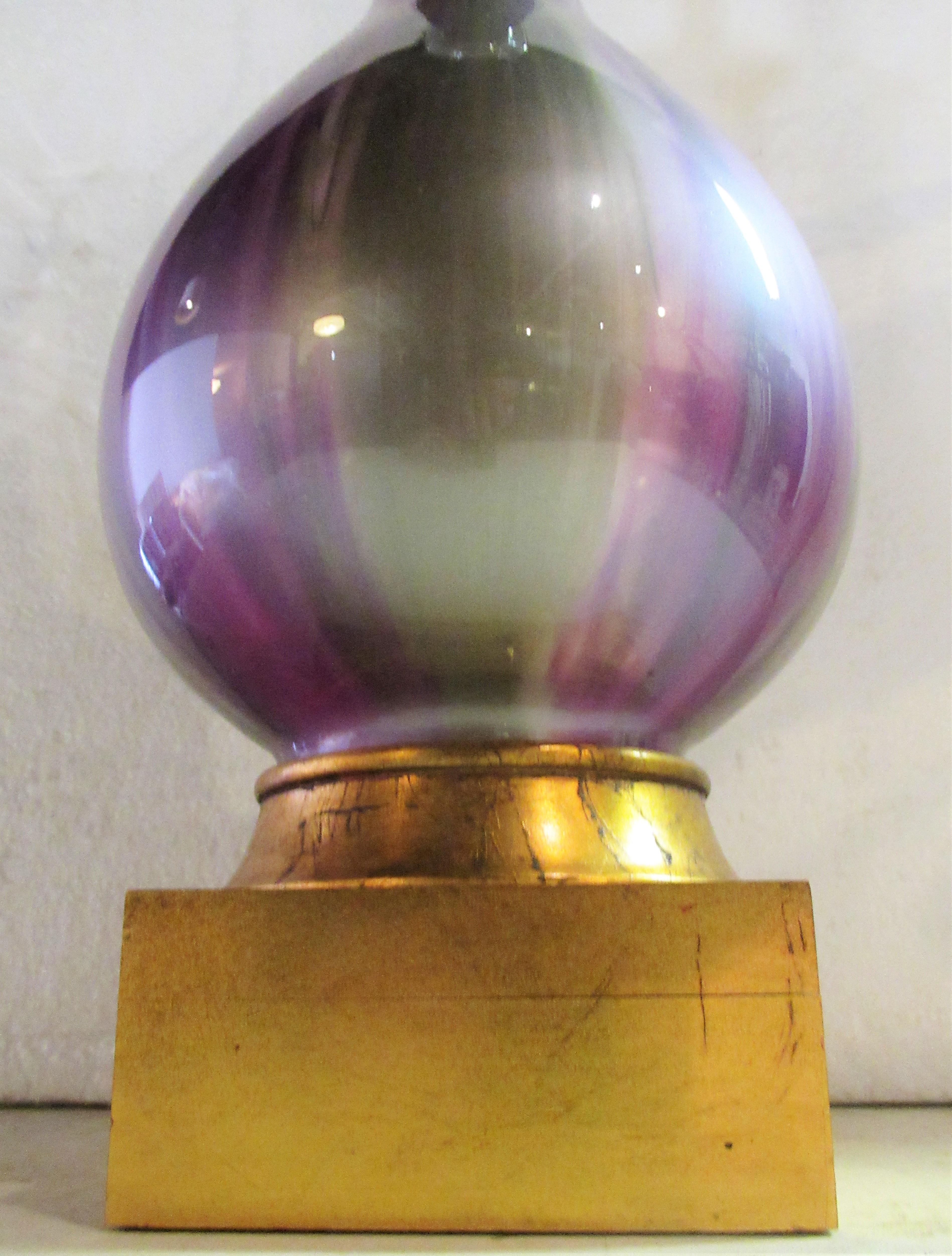 American Hollywood Regency Iridescent Glass Lamp by Frederick Cooper