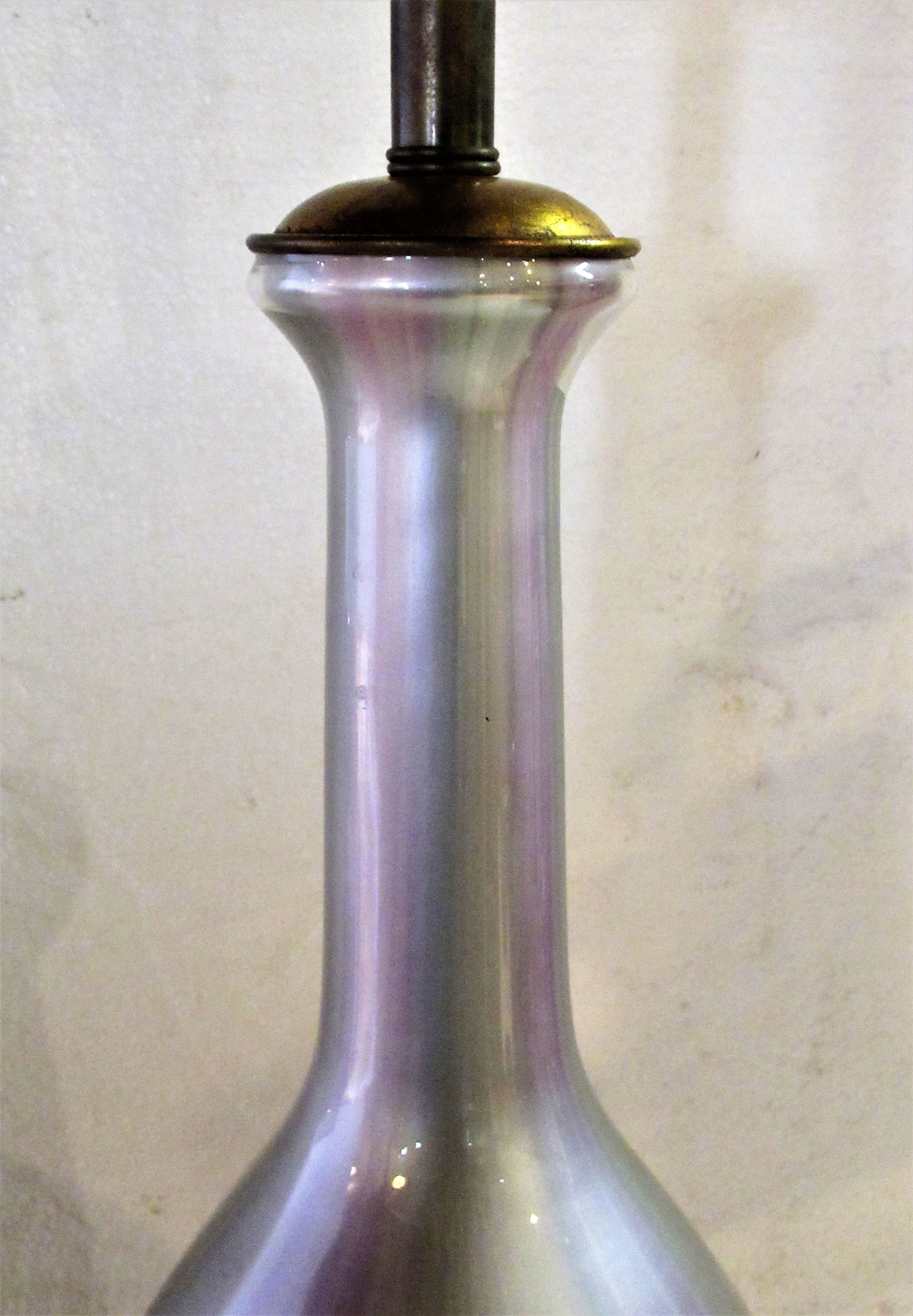 Gilt Hollywood Regency Iridescent Glass Lamp by Frederick Cooper
