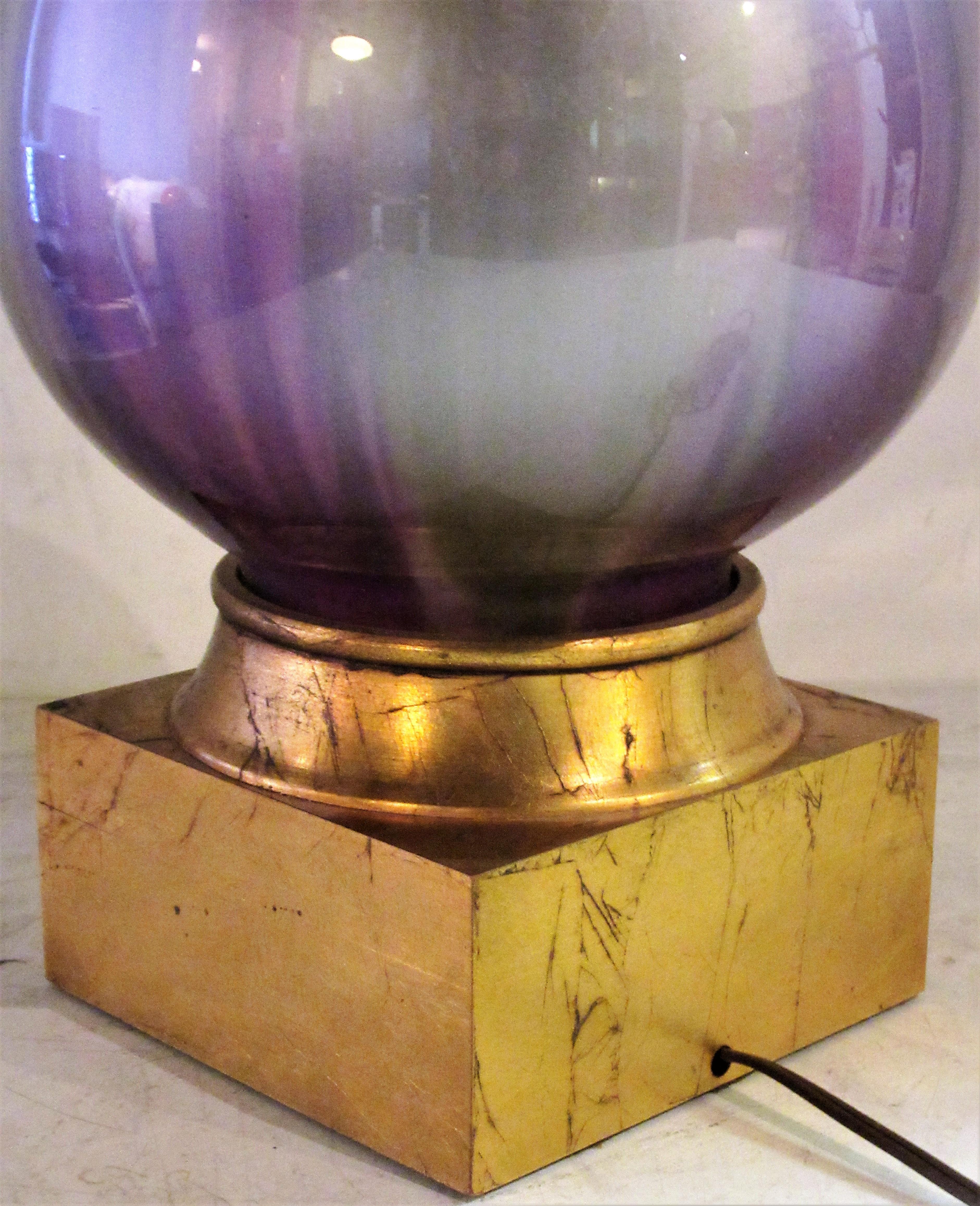 Brass Hollywood Regency Iridescent Glass Lamp by Frederick Cooper