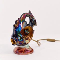 Lampe de table de luxe en céramique irisée de la Côte d'Azur par Cerdazur, Monaco, années 1950