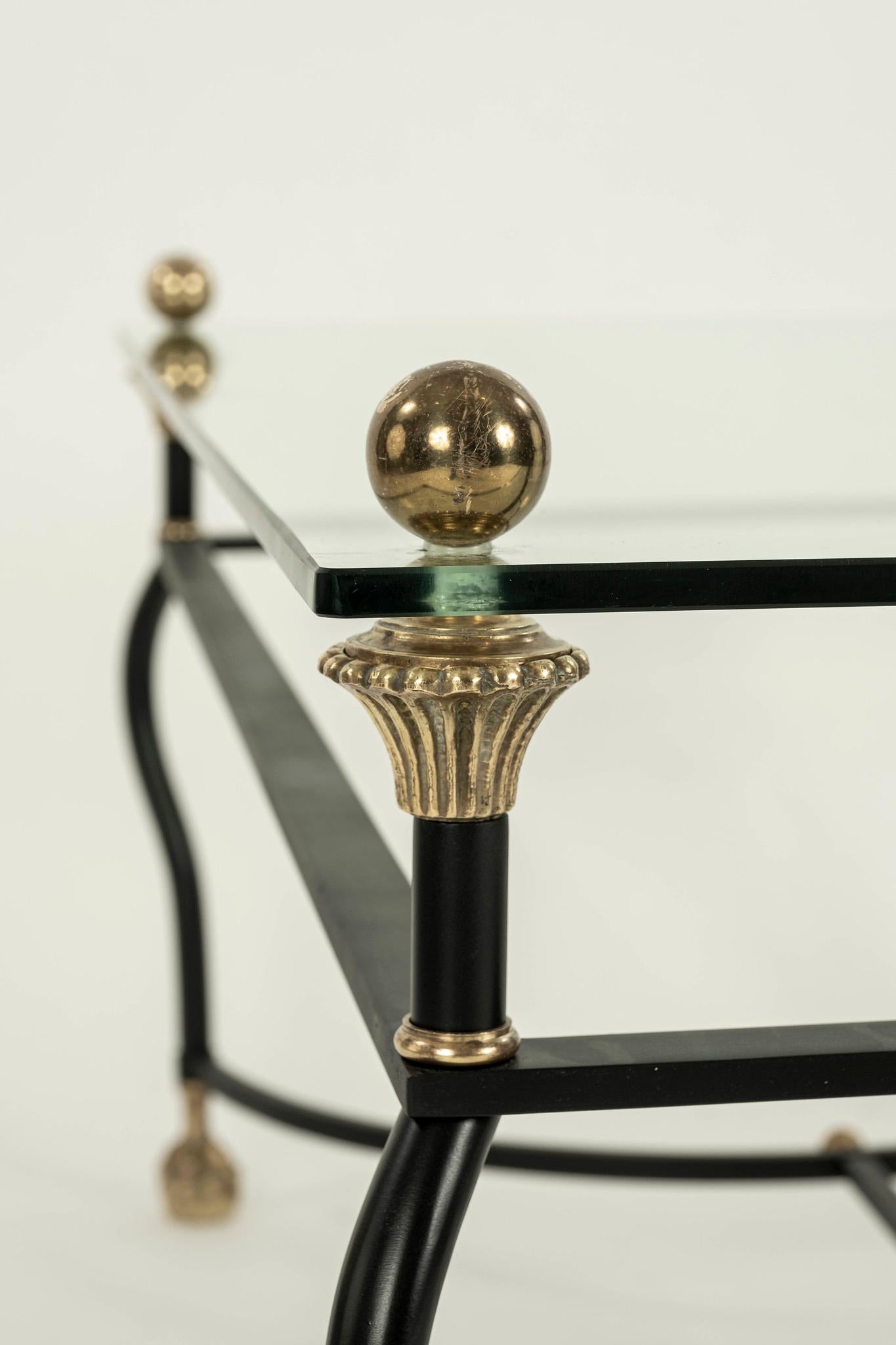 Italian Hollywood Regency Iron and Brass Cocktail Table For Sale