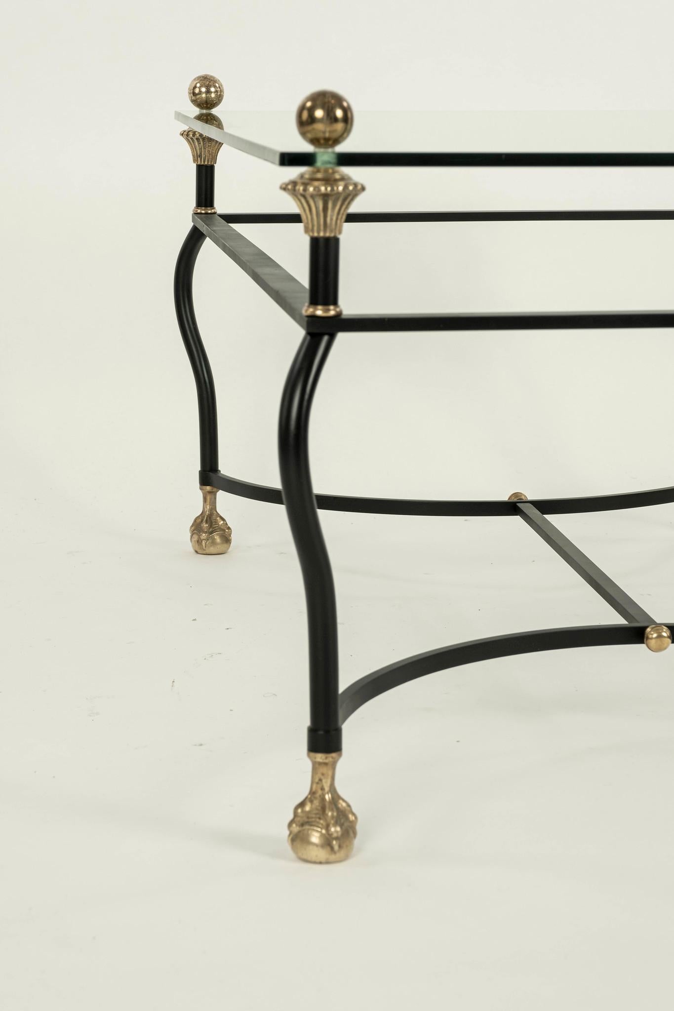 Patinated Hollywood Regency Iron and Brass Cocktail Table For Sale