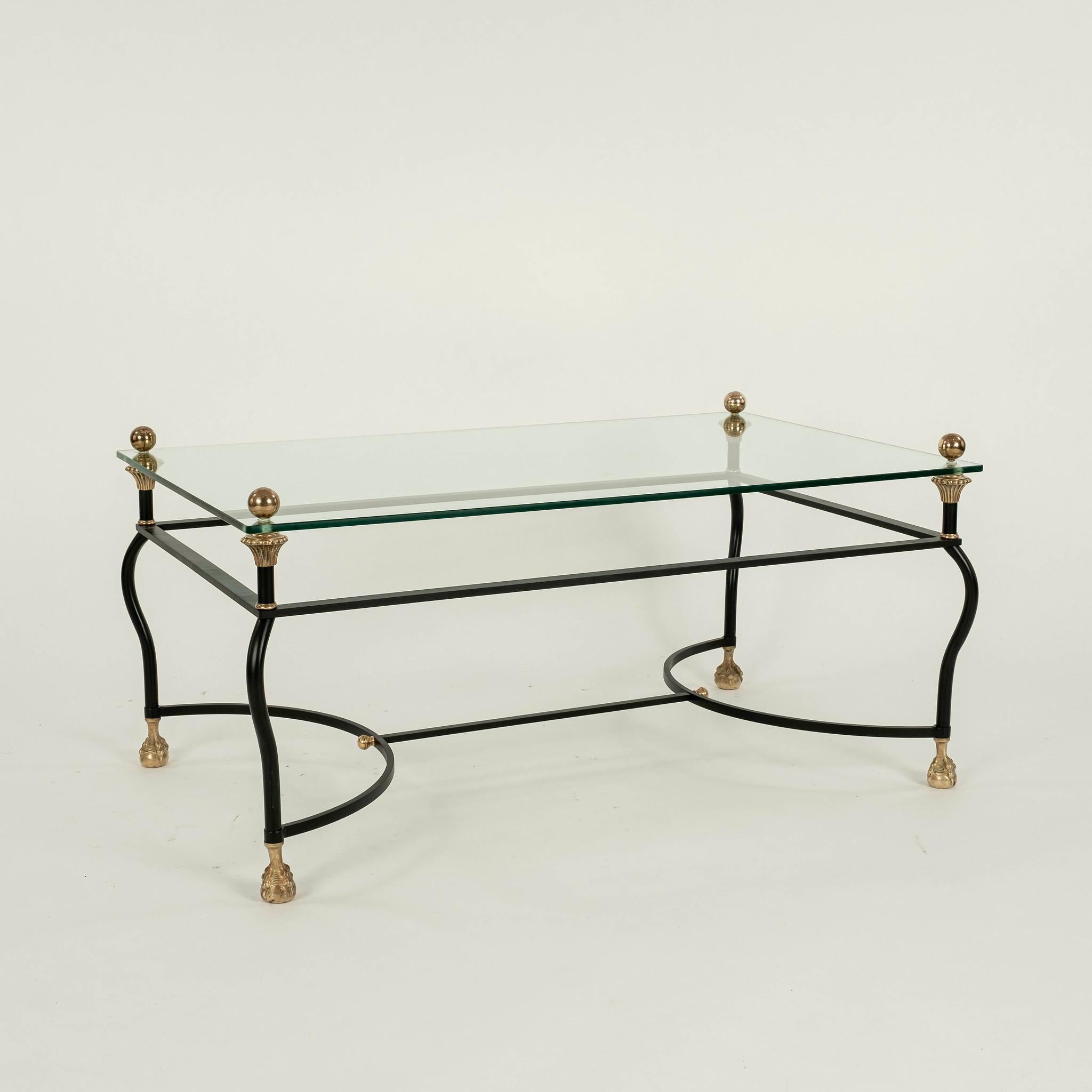 Hollywood Regency Iron and Brass Cocktail Table For Sale 1