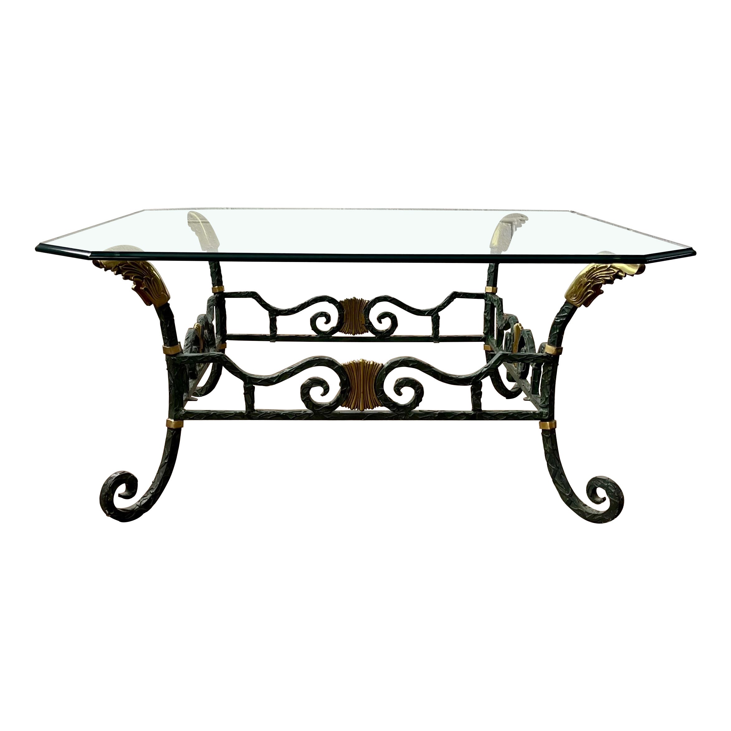Hollywood Regency Iron and Brass Coffee Cocktail Table