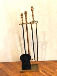 Hollywood Regency Iron and Brass Fireplace Tool Set by Pilgrim