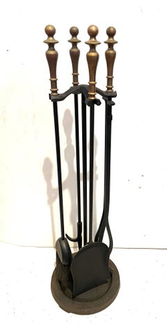 Hollywood Regency Iron and Brass Fireplace Tool Set by Pilgrim