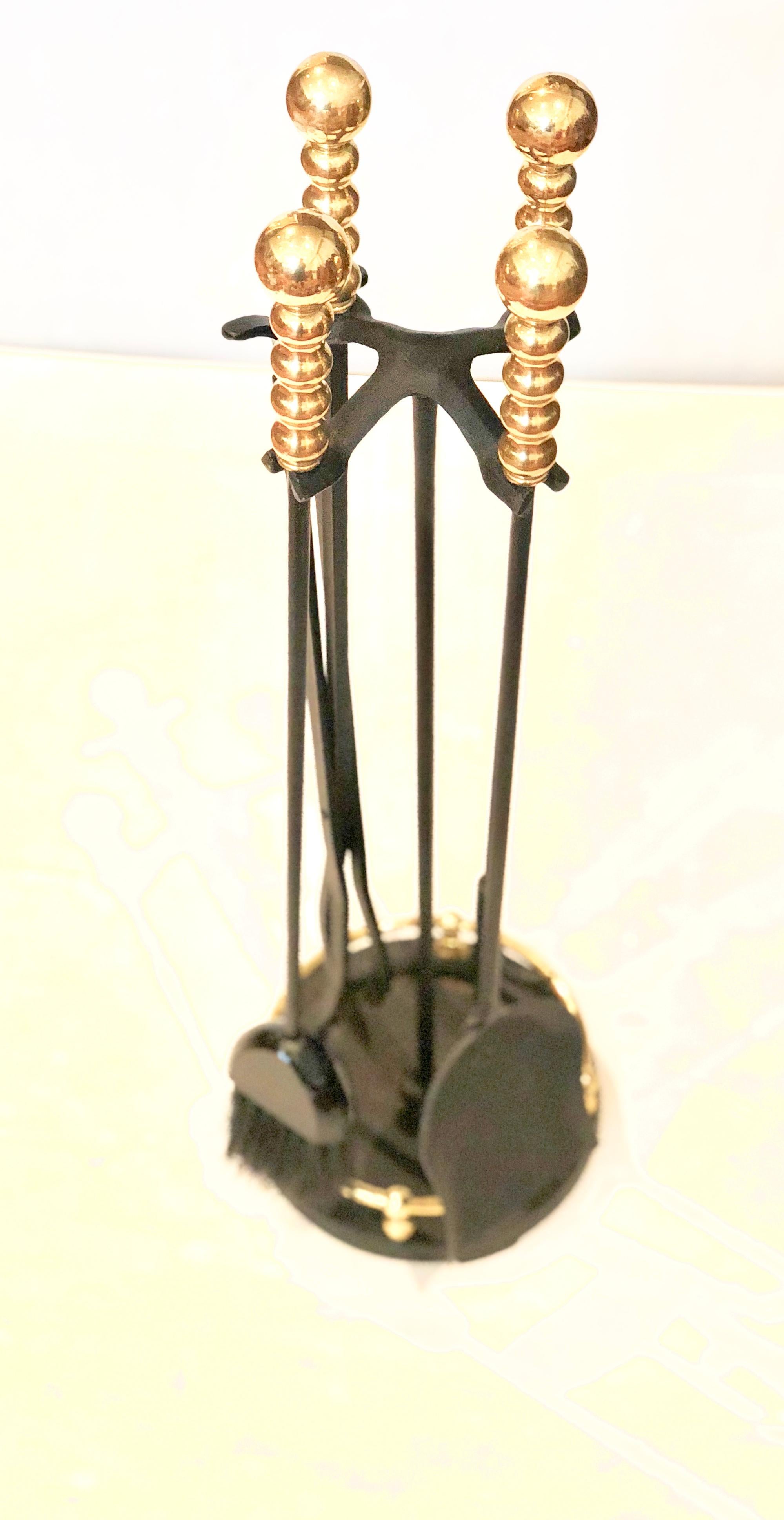 Hollywood Regency Iron and Brass Fireplace Tool Set by Pilgrim In Good Condition In San Diego, CA