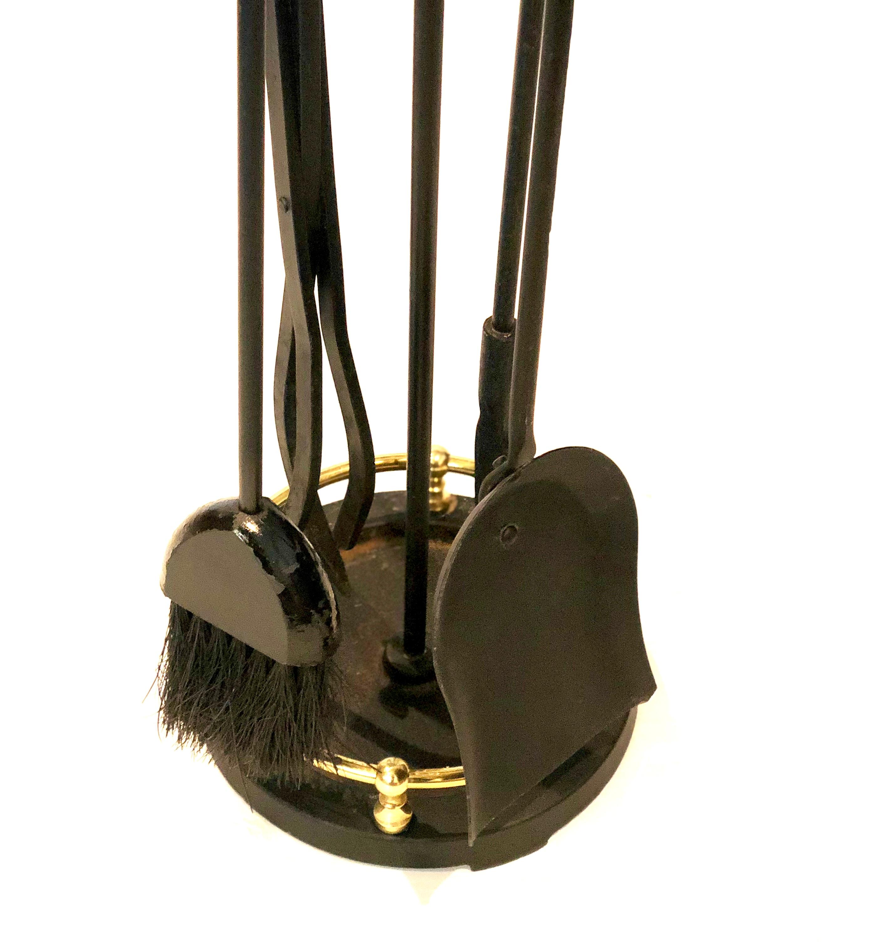 20th Century Hollywood Regency Iron and Brass Fireplace Tool Set by Pilgrim