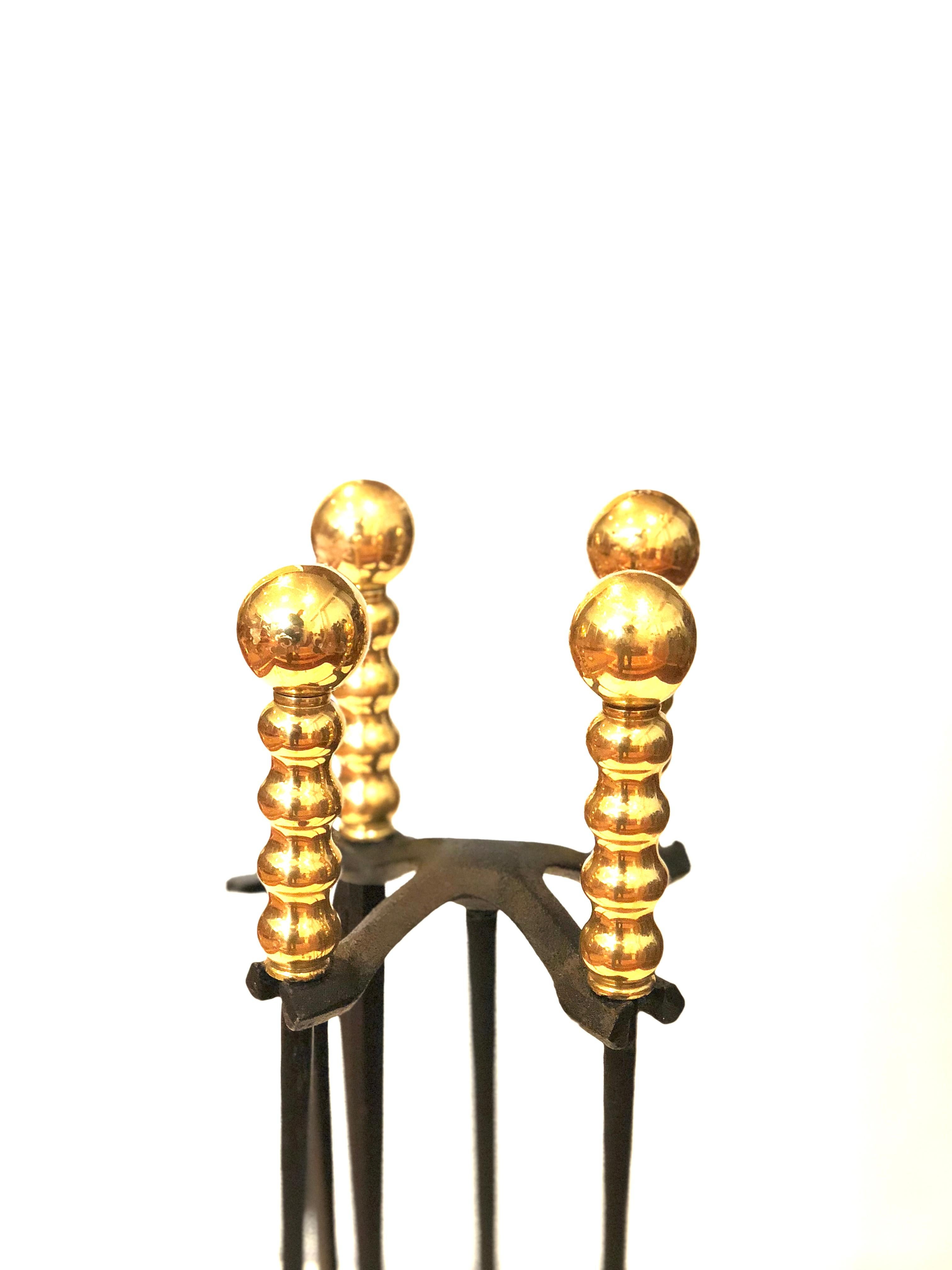 Hollywood Regency Iron and Brass Fireplace Tool Set by Pilgrim 1