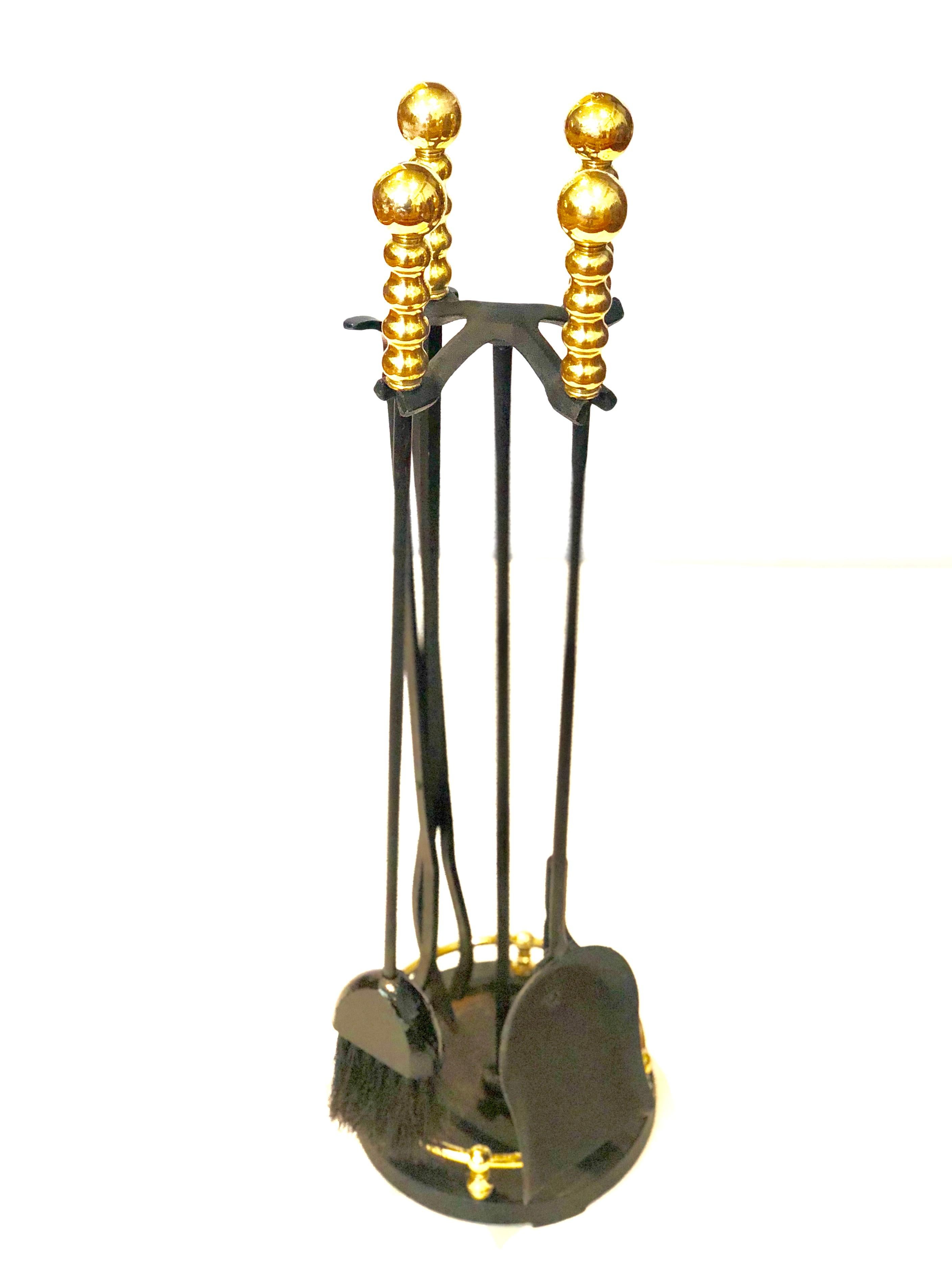 Hollywood Regency Iron and Brass Fireplace Tool Set by Pilgrim 2