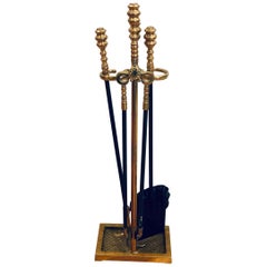 Hollywood Regency Iron and Brass Fireplace Tool Set by Pilgrim