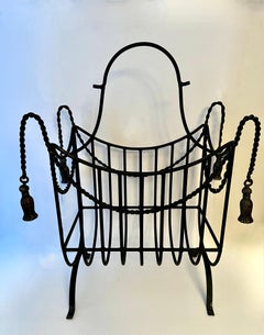 Hollywood Regency Iron Firewood or Kindling Holder with Metal Tassels
