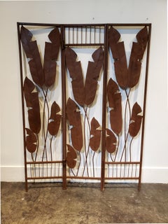 Hollywood Regency Iron Folding Screen with Banana Leaf Motif