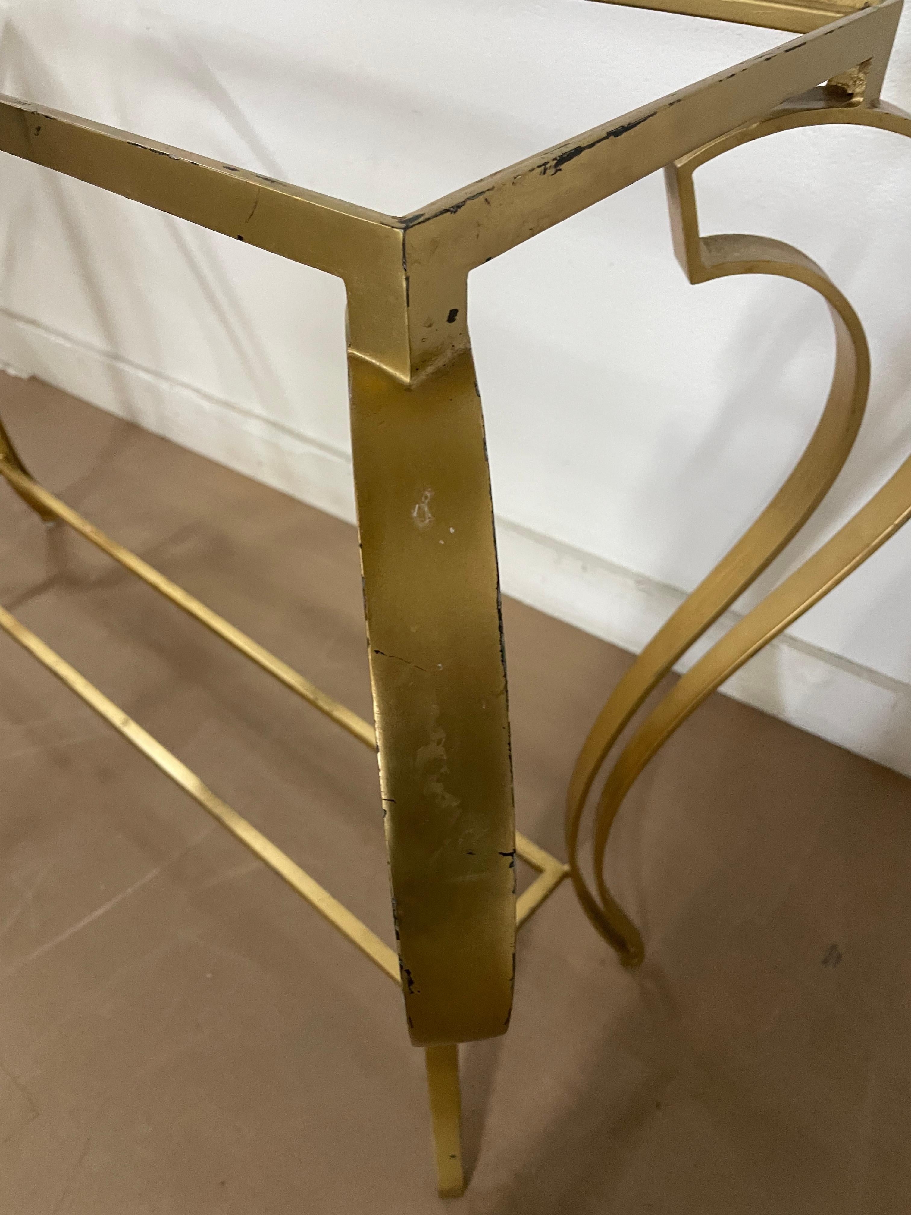 Hollywood Regency Iron Gold Gild Console Table For Sale 1