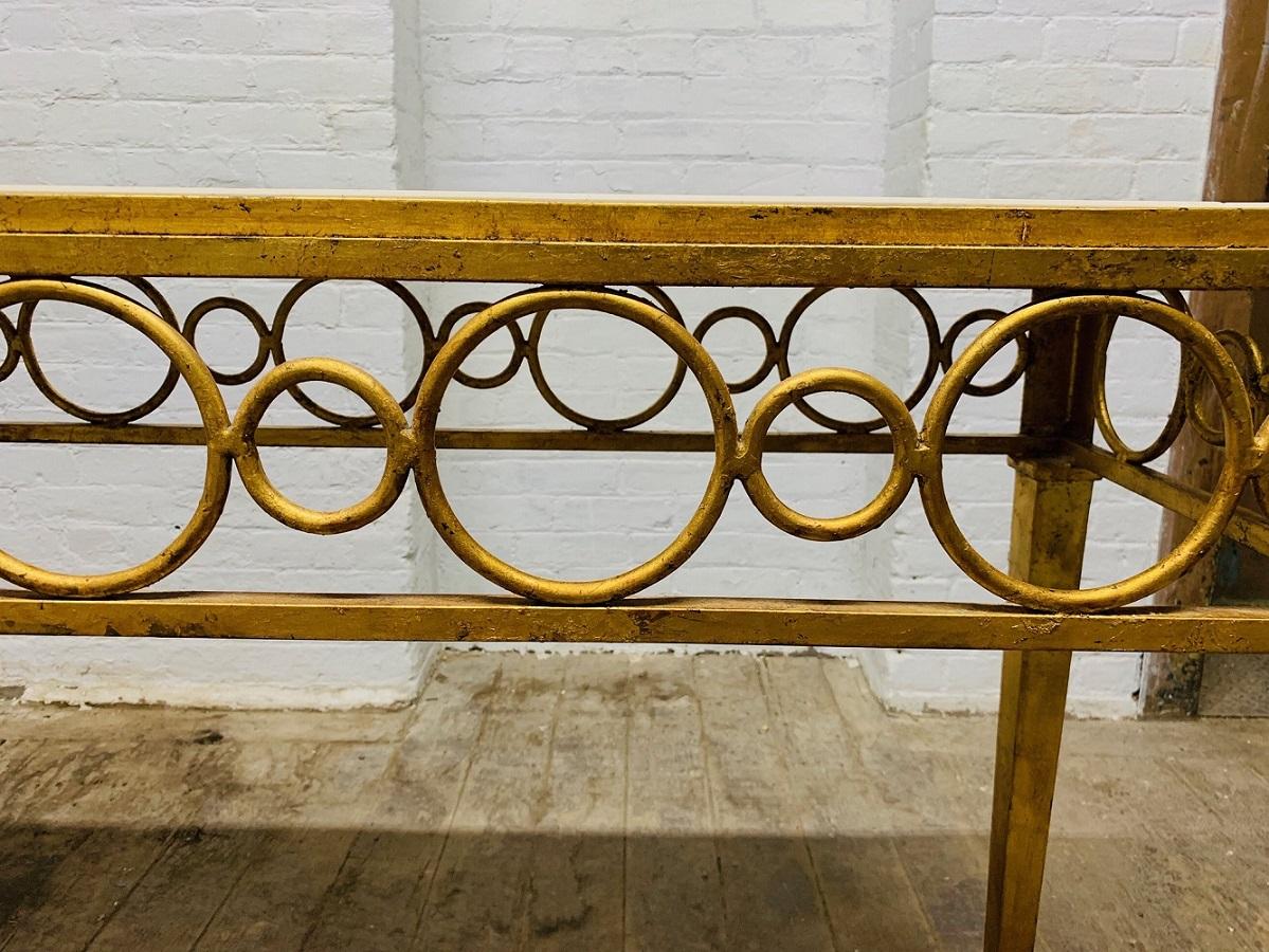 Late 20th Century Hollywood Regency Iron Gold Gilt Marble-Top Console For Sale