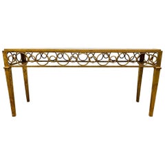 Hollywood Regency Iron Gold Gilt Marble-Top Console