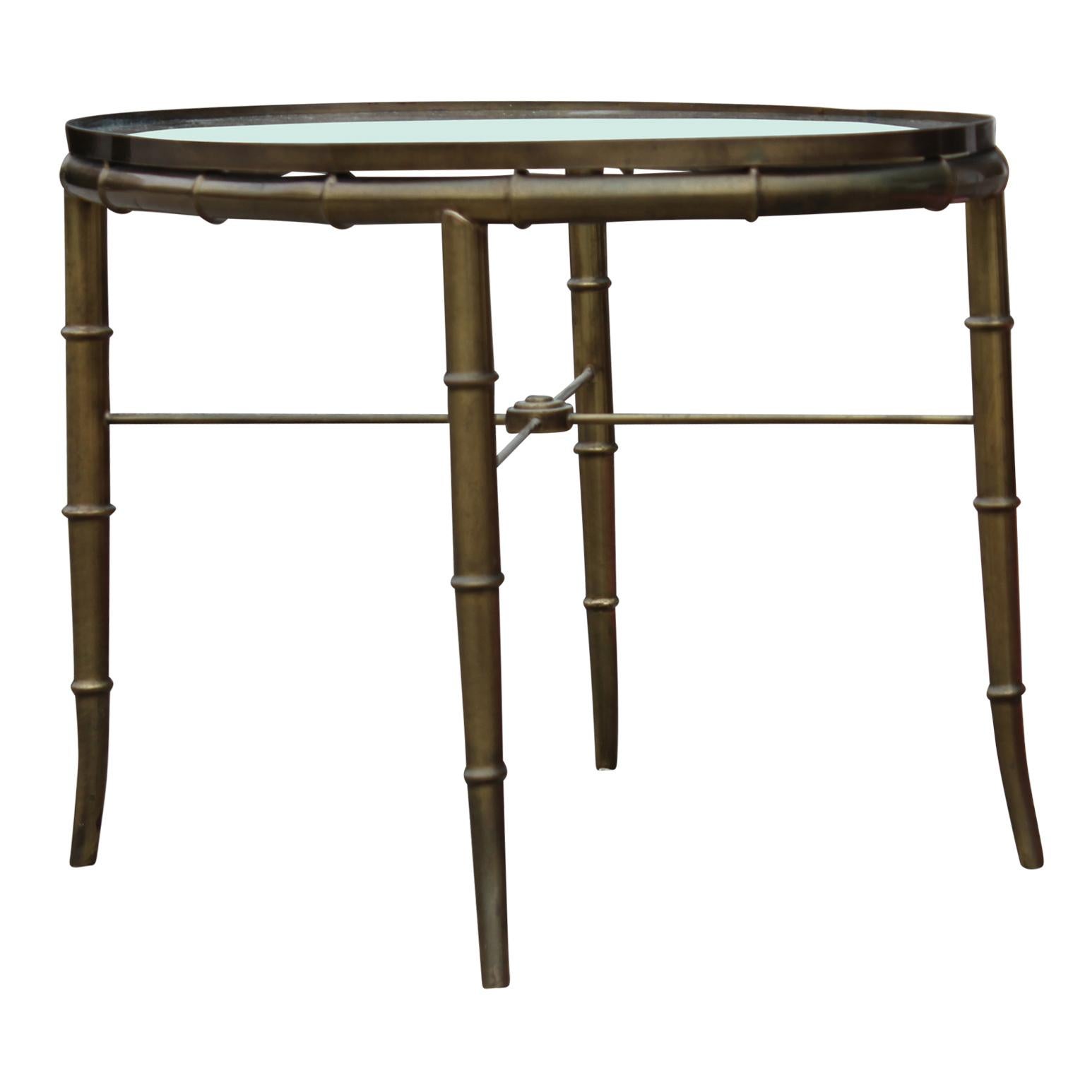 Hollywood Regency Italian Brass and Glass Oval Faux Bamboo Coffee Table In Good Condition In Houston, TX