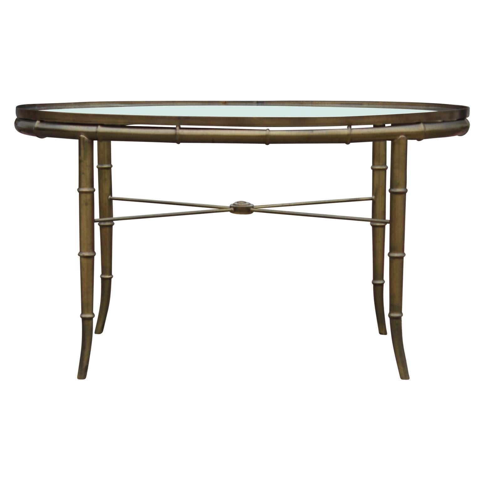 Mid-20th Century Hollywood Regency Italian Brass and Glass Oval Faux Bamboo Coffee Table