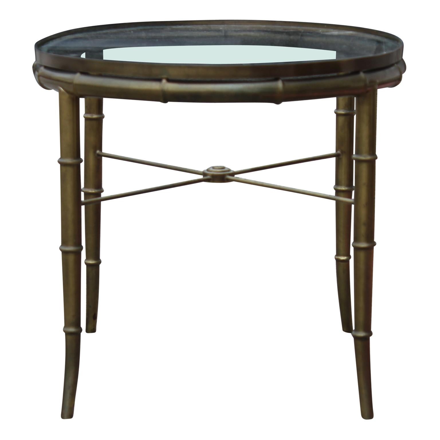 Hollywood Regency Italian Brass and Glass Oval Faux Bamboo Coffee Table 1