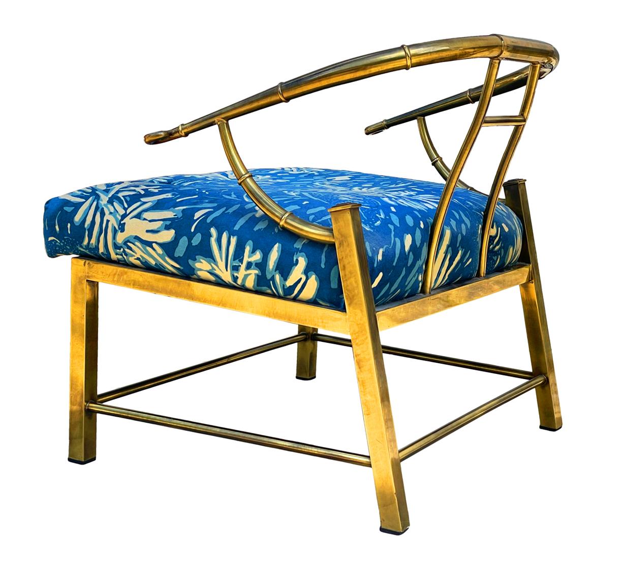 Hollywood Regency Italian Brass Barrel Back Lounge Chair by Mastercraft For Sale 1