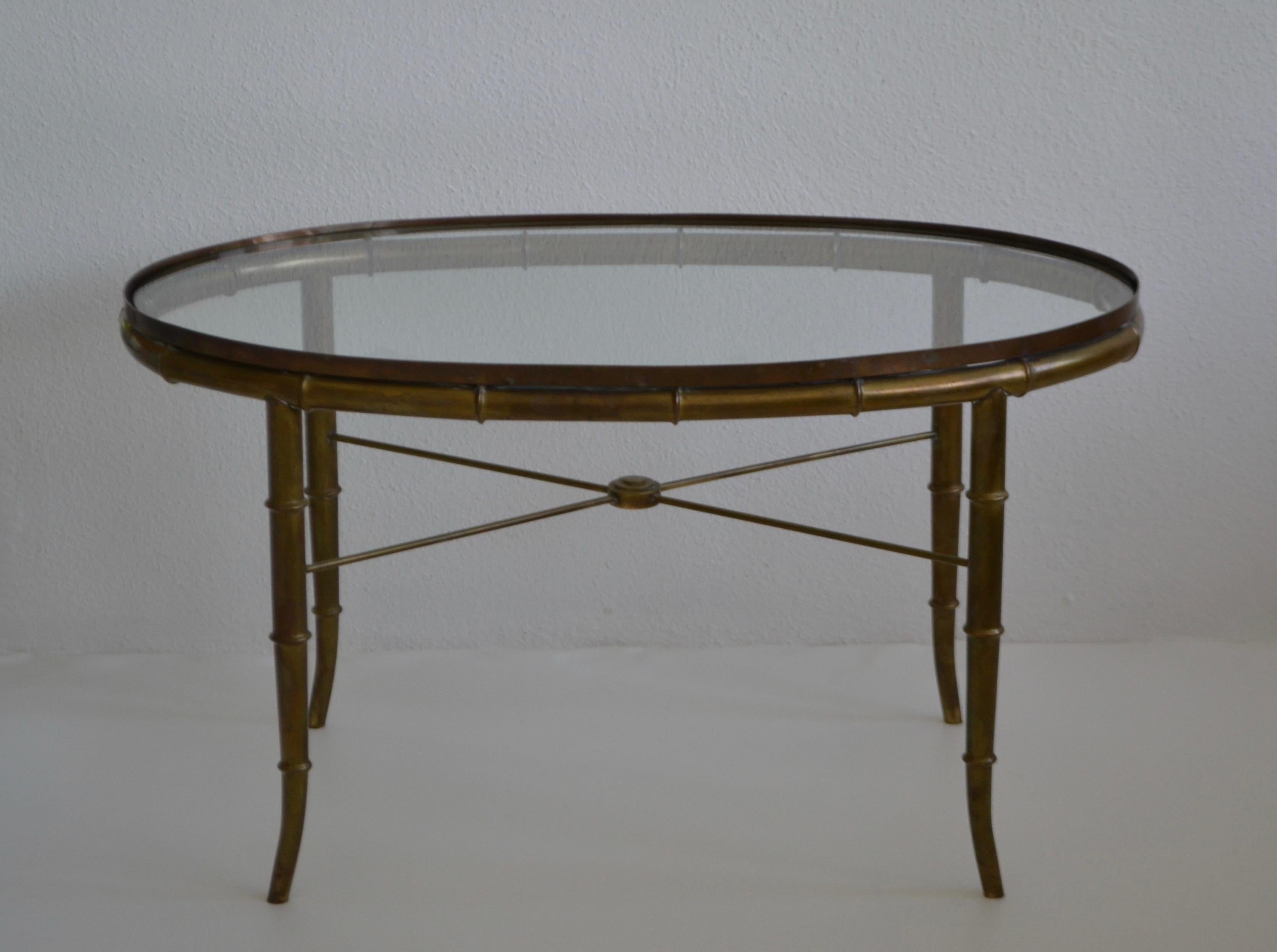 Hollywood Regency Italian Brass Faux Bamboo Table In Good Condition For Sale In West Palm Beach, FL