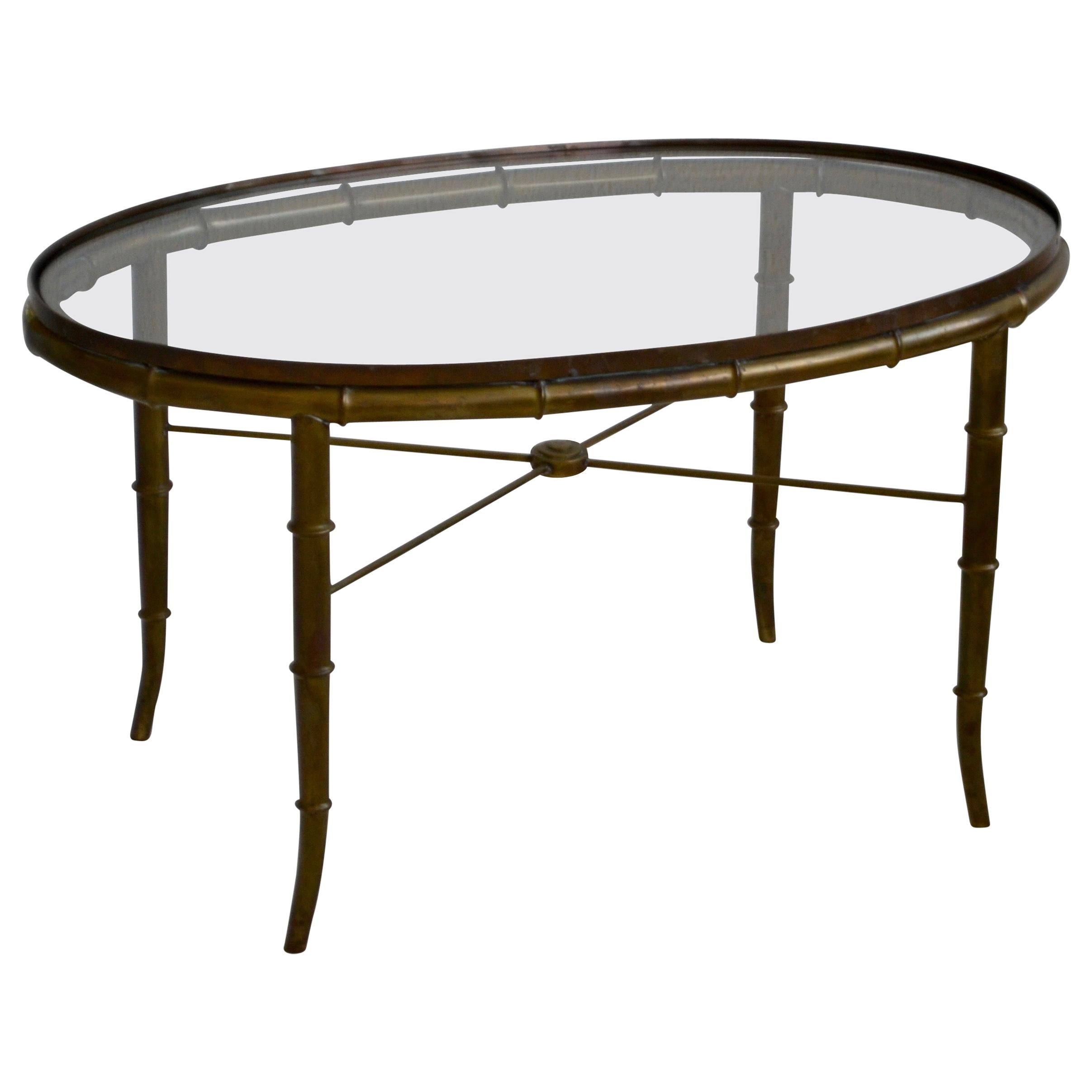 Hollywood Regency Italian Brass Faux Bamboo Table For Sale