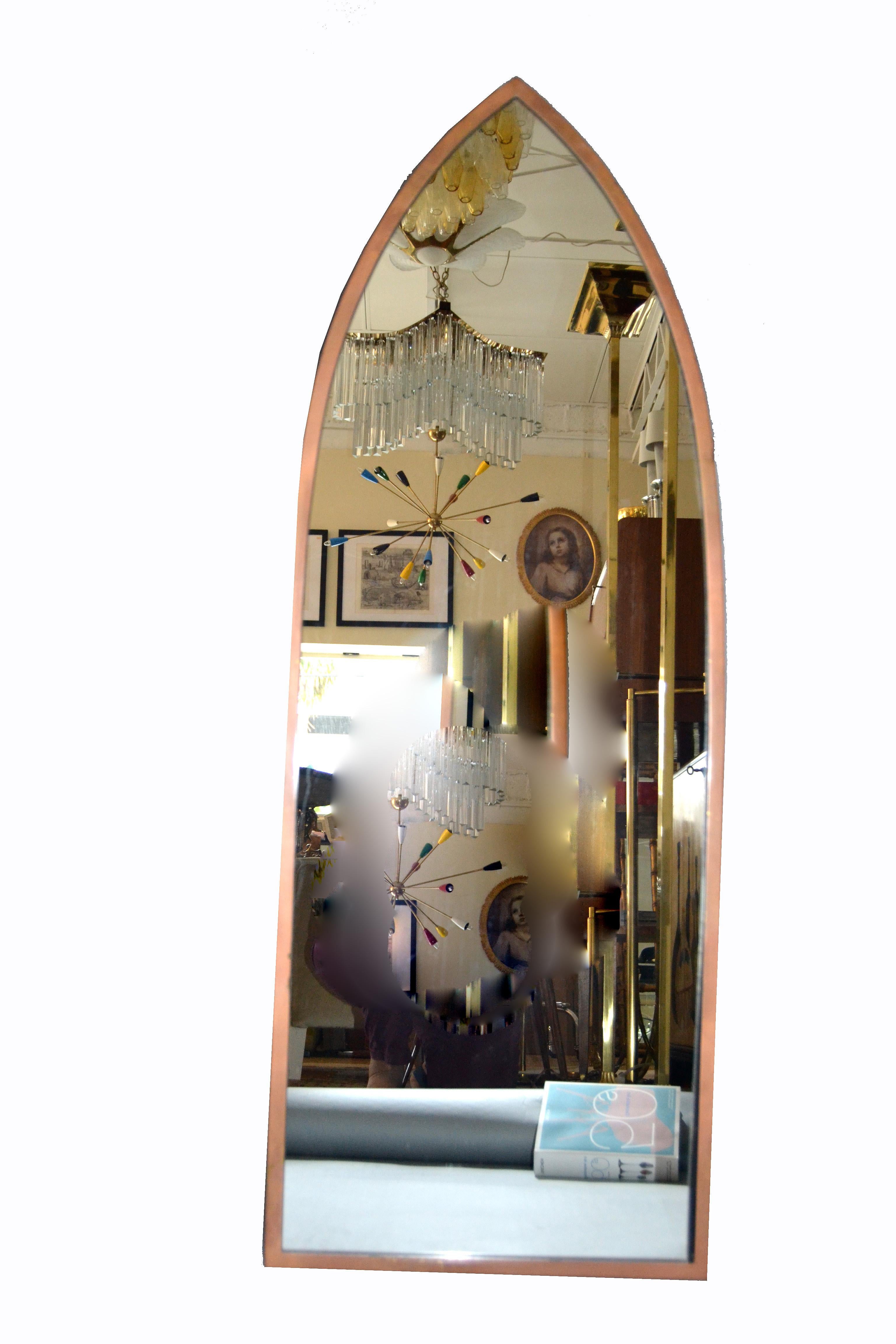 Hollywood Regency Italian Brass Gothic Arch Wall Mirror For Sale 2