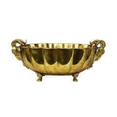 Hollywood Regency Italian Brass Ram Head Planter or Decorative Bowl