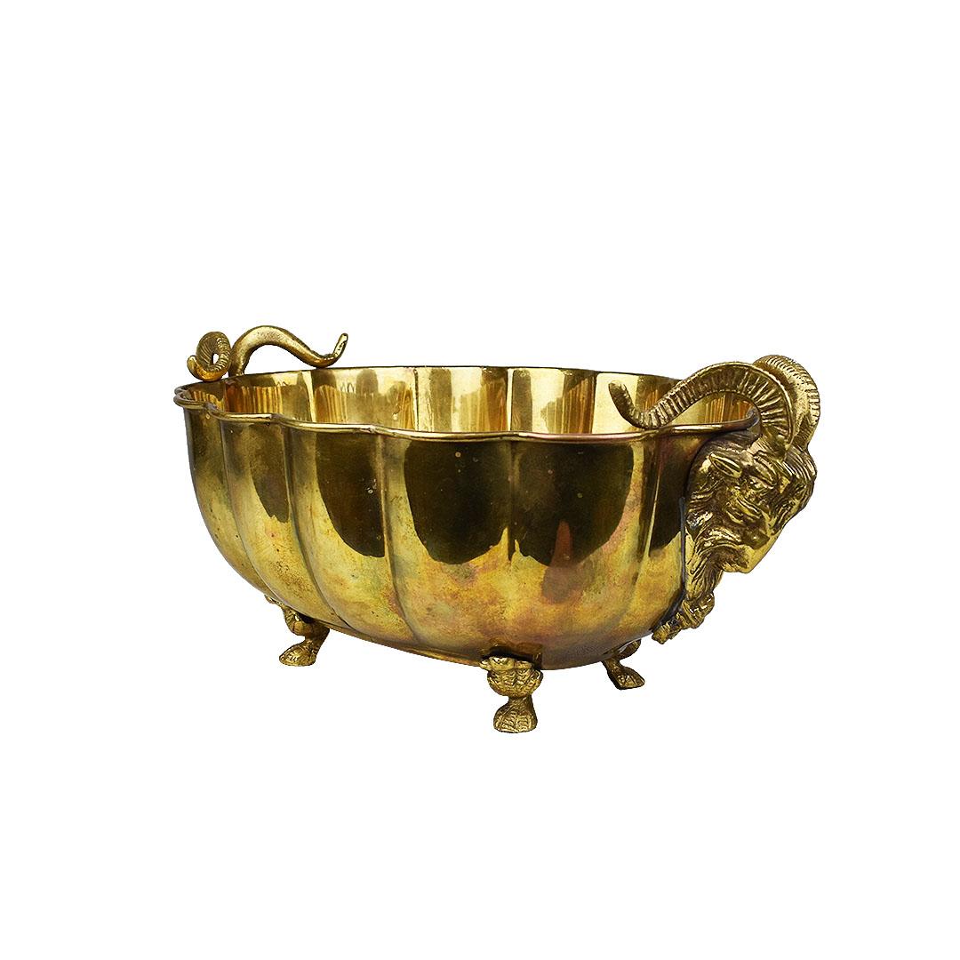 Hollywood Regency Italian Brass Ram Head Planter or Decorative Bowl In Good Condition In Oklahoma City, OK