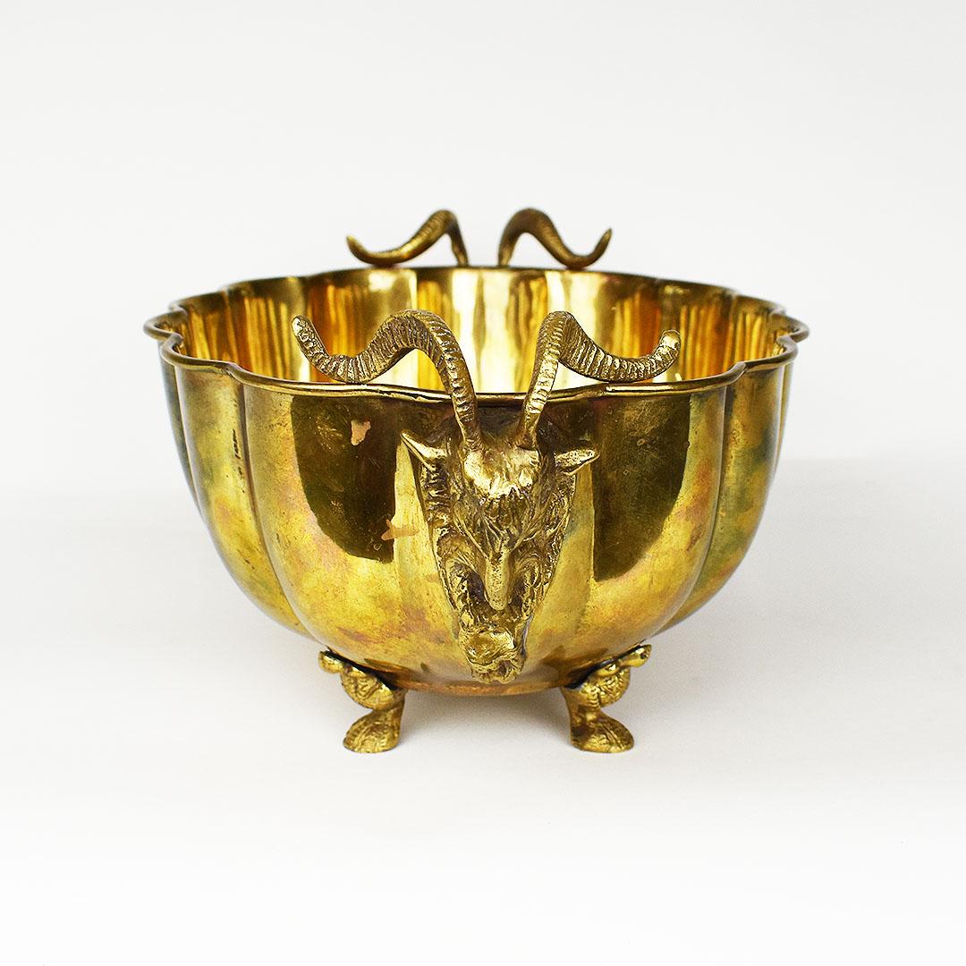 Hollywood Regency Italian Brass Ram Head Planter or Decorative Bowl 1