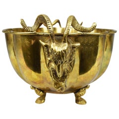 Vintage Hollywood Regency Italian Brass Ram Head Planter or Decorative Bowl