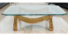 Hollywood Regency Italian Carved Giltwood and Glass Coffee Table