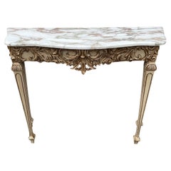Hollywood Regency Italian Carved Wood & Marble Console Table or Hallway Table