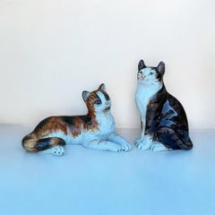 Hollywood Regency Italian Ceramic Hand Painted Cat Figurines - S/2