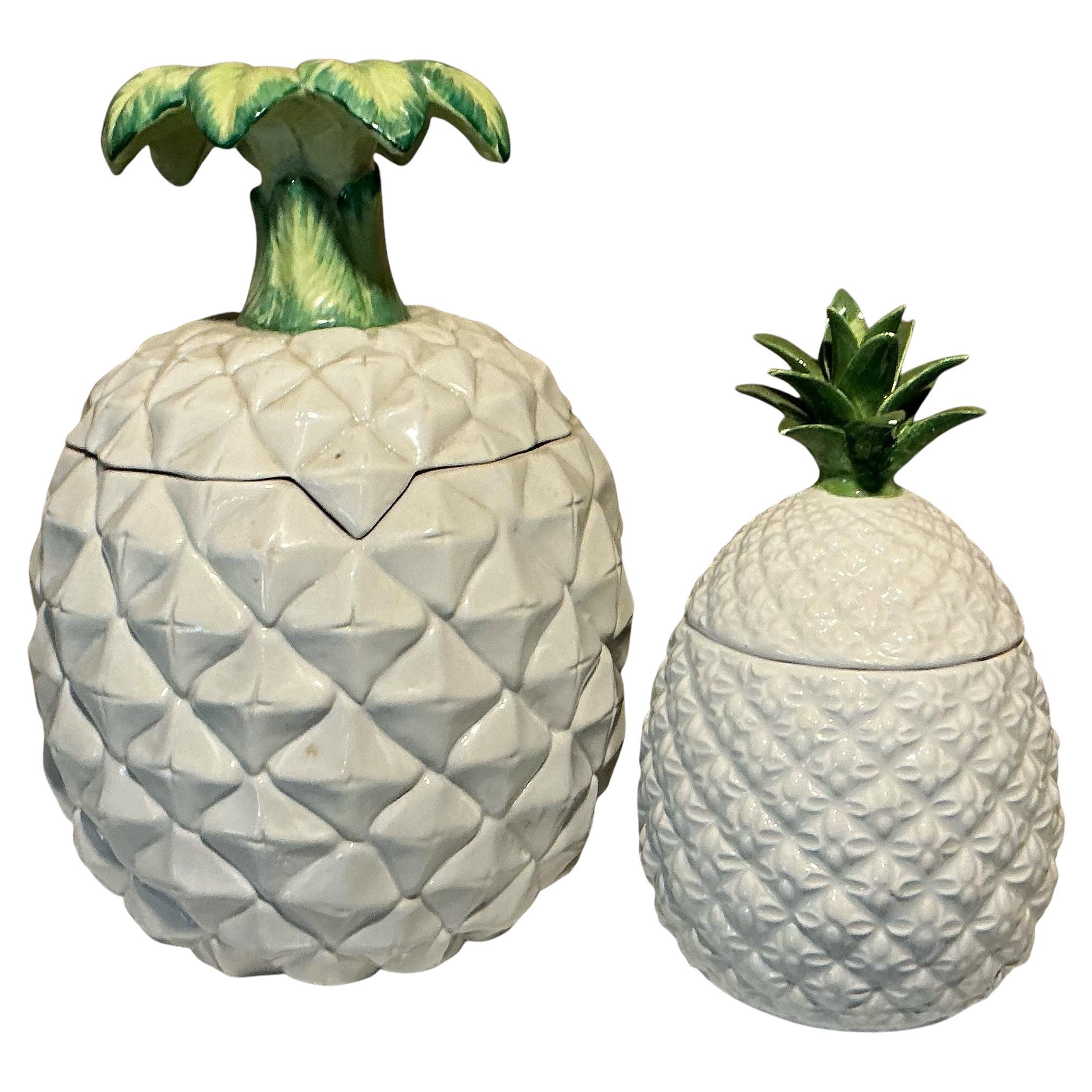 Jarres / Cachepots en céramique italienne de style Hollywood Regency en forme d'ananas - Paire