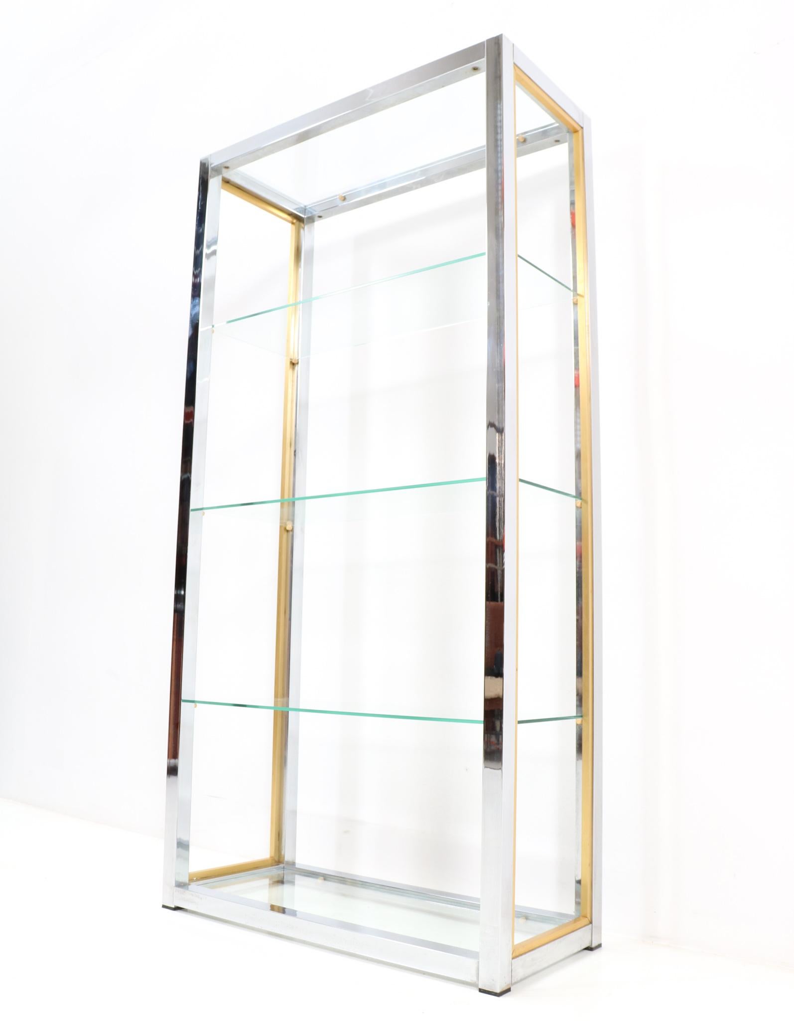 Late 20th Century Hollywood Regency Italian Chrome and Brass Etagere by Renato Zevi, 1970s For Sale
