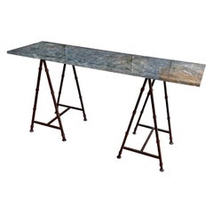 Hollywood Regency Italian Console Desk Tame Marble & Iron