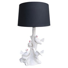 Hollywood Regency Italian Dove Lamp in White Ceramic, 1960s