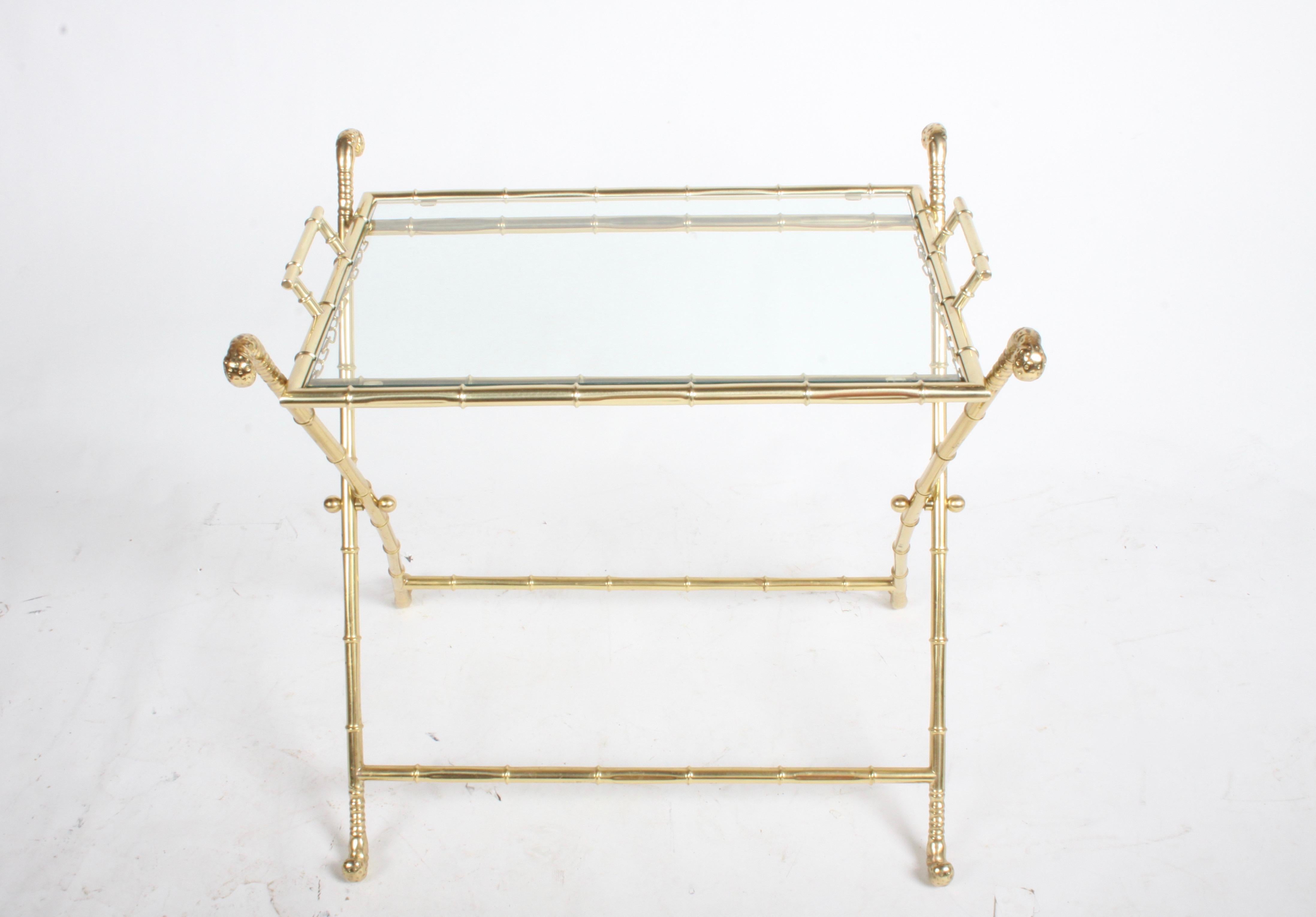 Mid-20th Century Hollywood Regency Italian Faux Bamboo Brass Dry Bar or Cocktail Tray Table For Sale