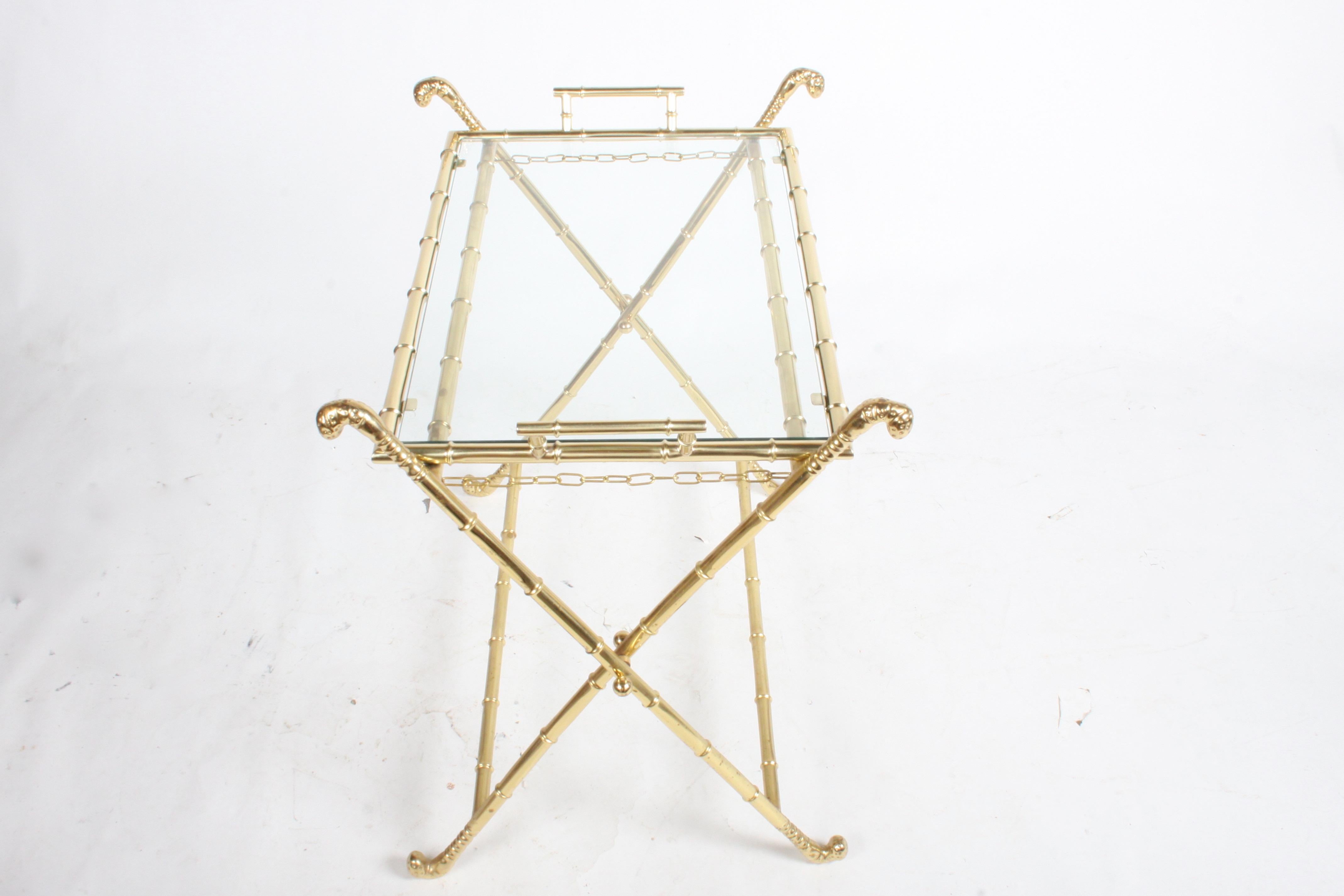 Hollywood Regency Italian Faux Bamboo Brass Dry Bar or Cocktail Tray Table For Sale 1