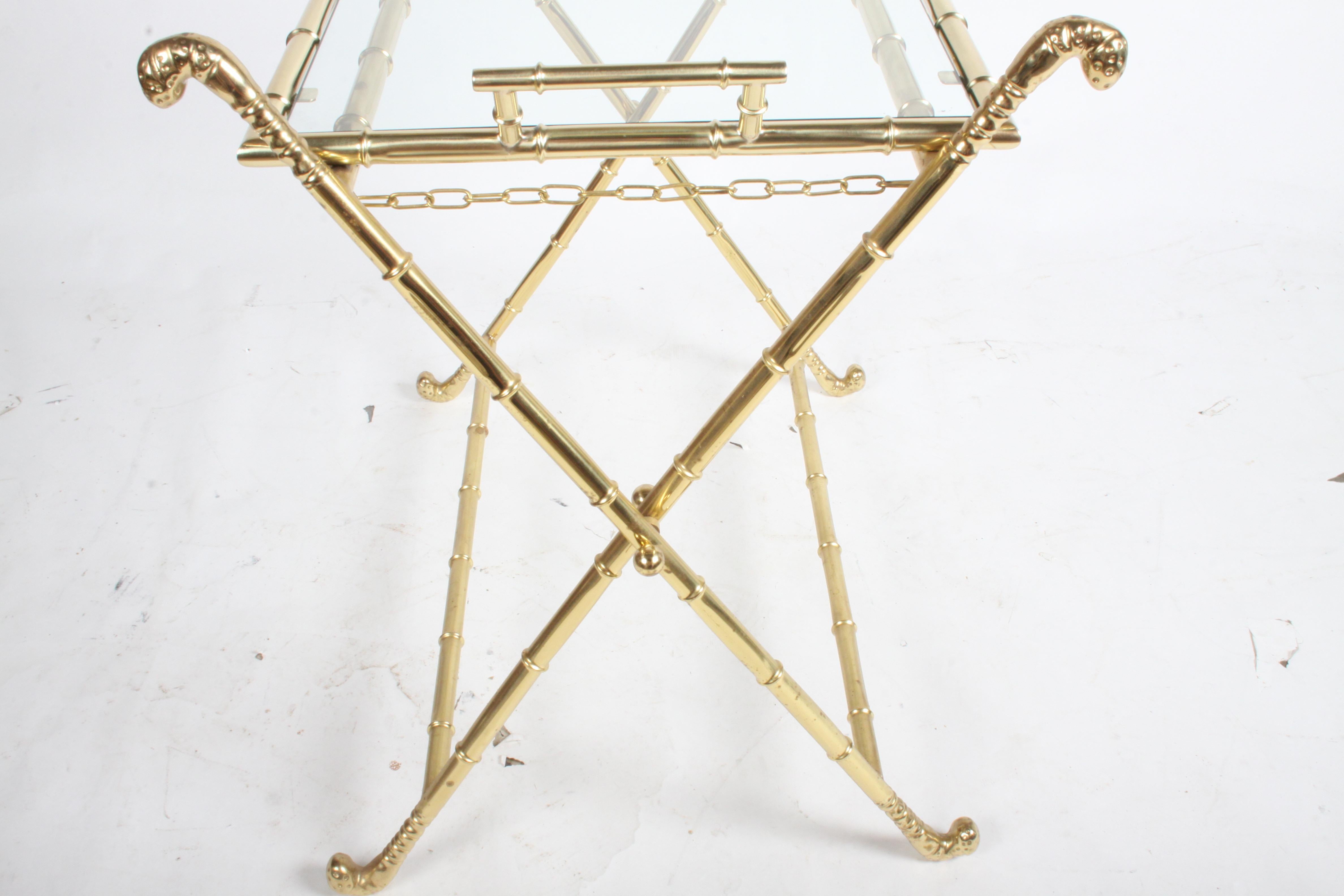 Hollywood Regency Italian Faux Bamboo Brass Dry Bar or Cocktail Tray Table For Sale 2