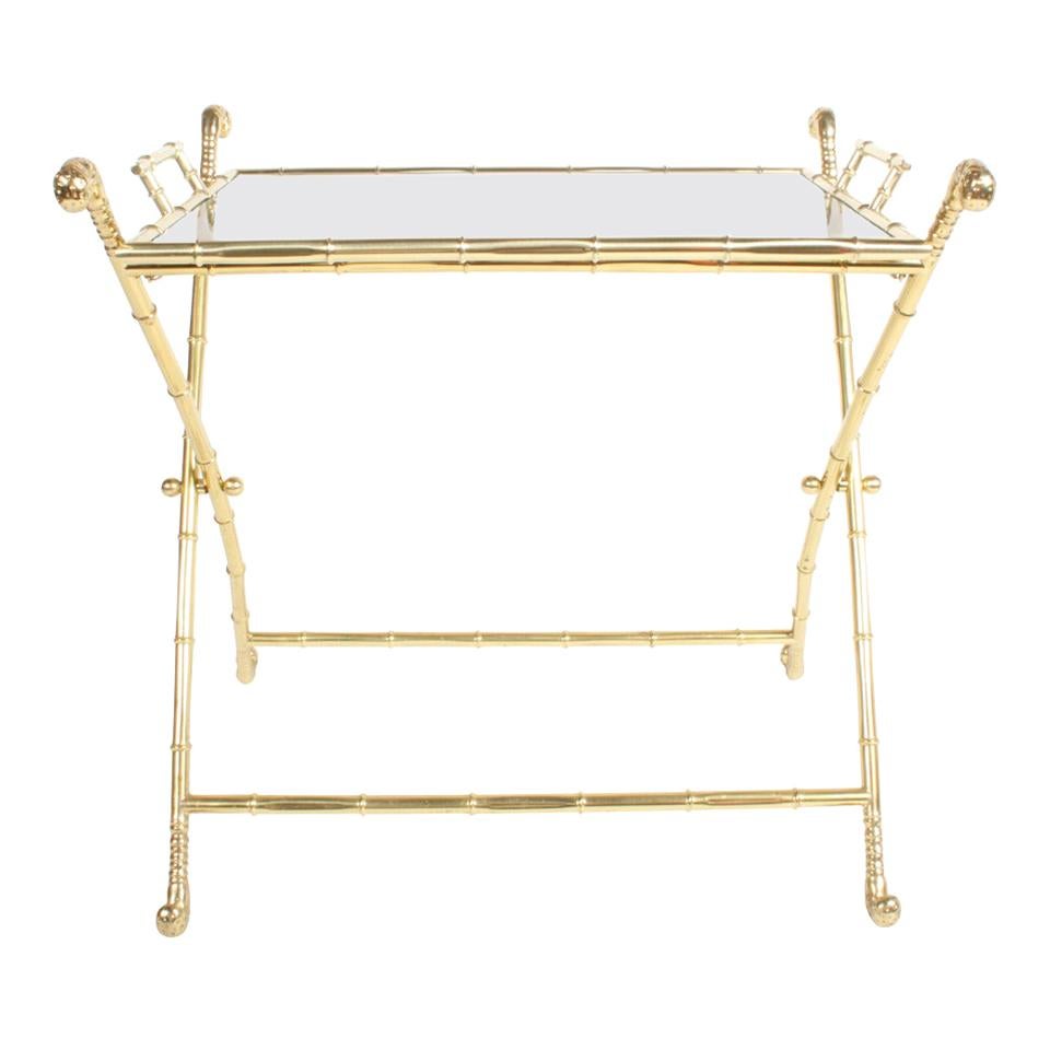 Hollywood Regency Italian Faux Bamboo Brass Dry Bar or Cocktail Tray Table