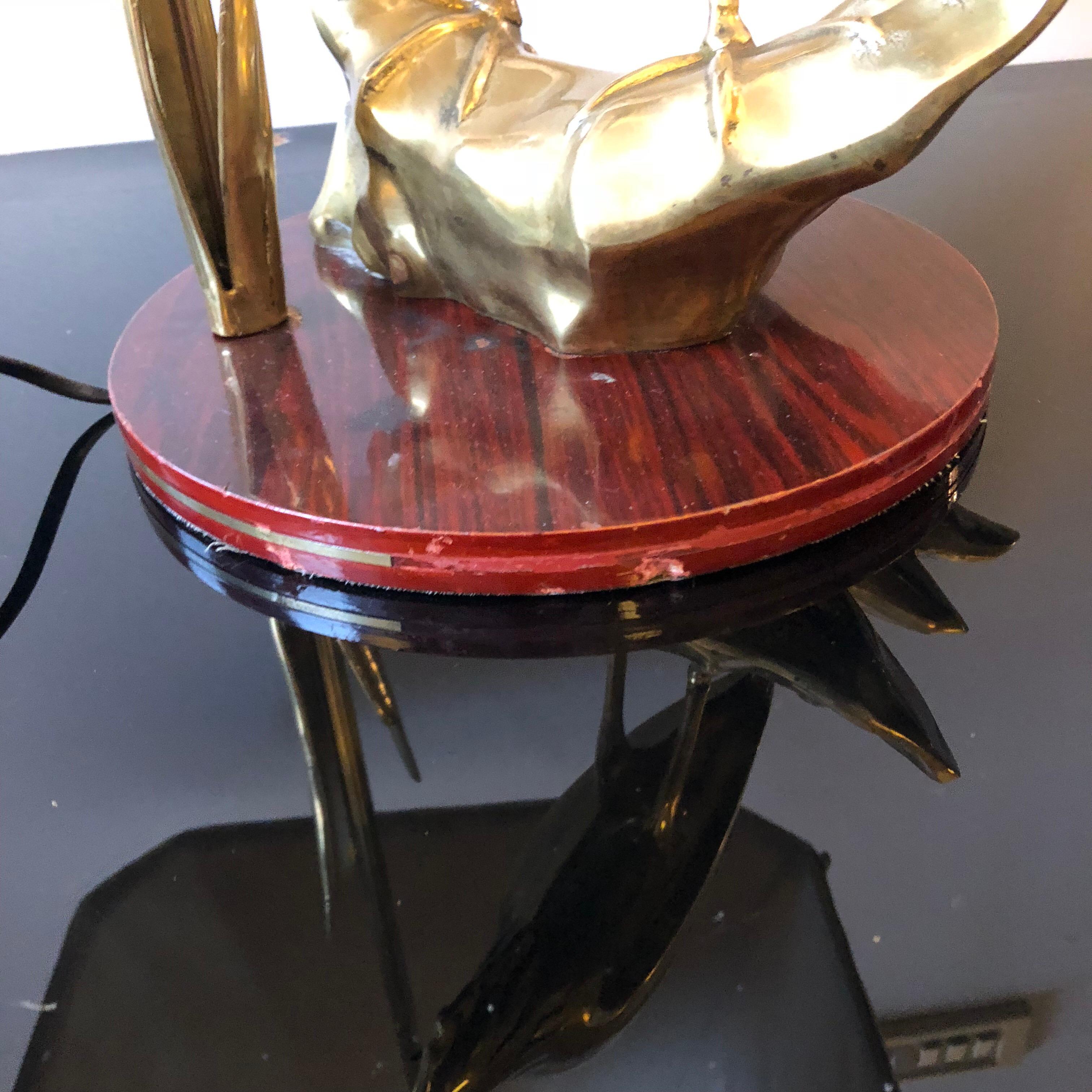 Hollywood Regency Italian Flamingo Brass Table Lamp, circa 1950 In Good Condition In Aci Castello, IT