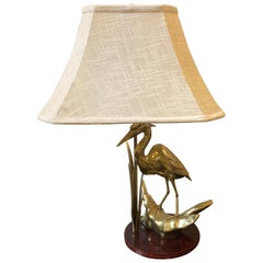 Vintage Hollywood Regency Italian Flamingo Brass Table Lamp, circa 1950