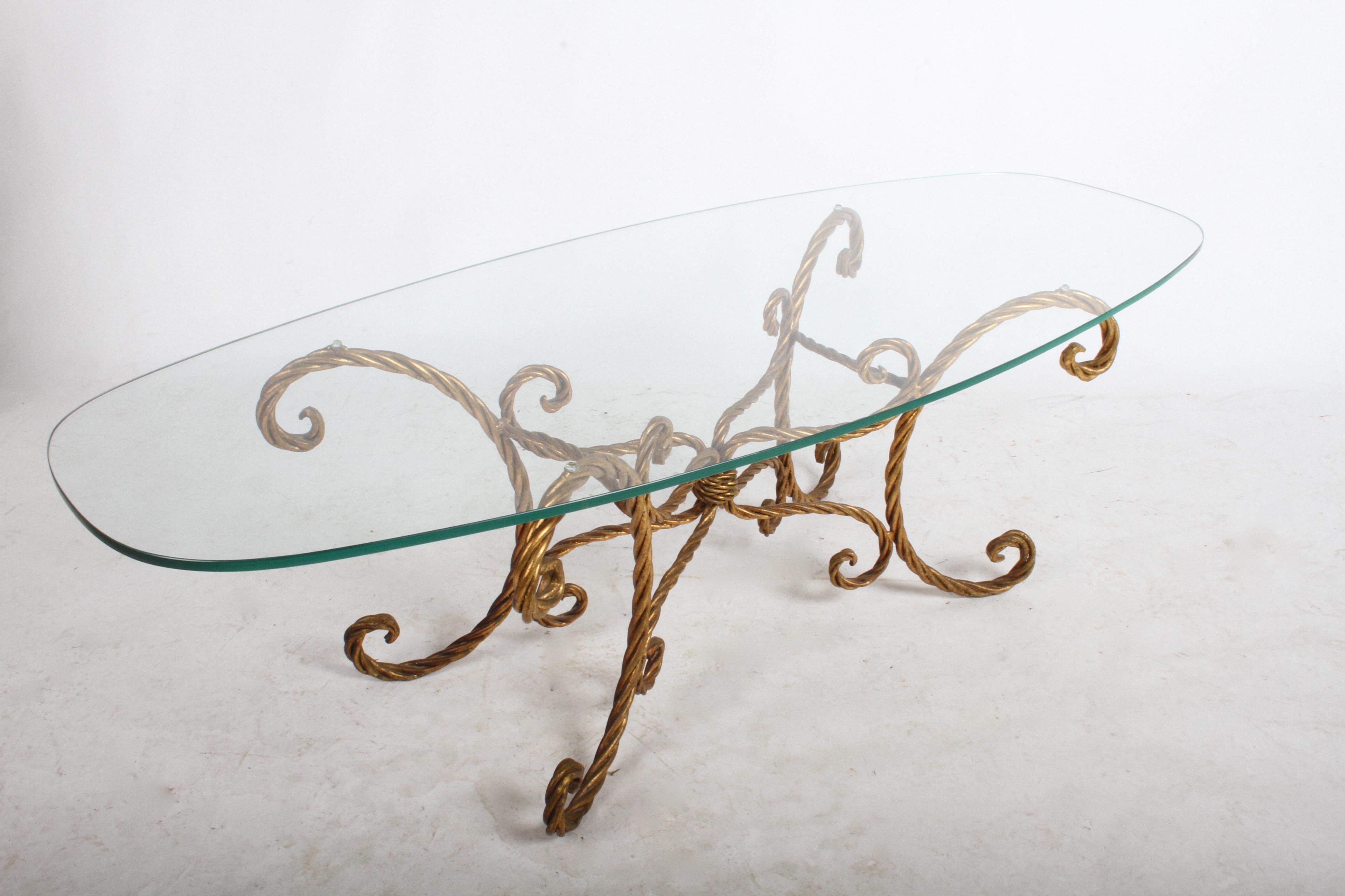 Hollywood Regency Italian Gilt Braided Rope Coffee Table For Sale 8