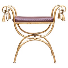 Hollywood Regency Italian Gilt Iron Tassel Chair Piano Stool