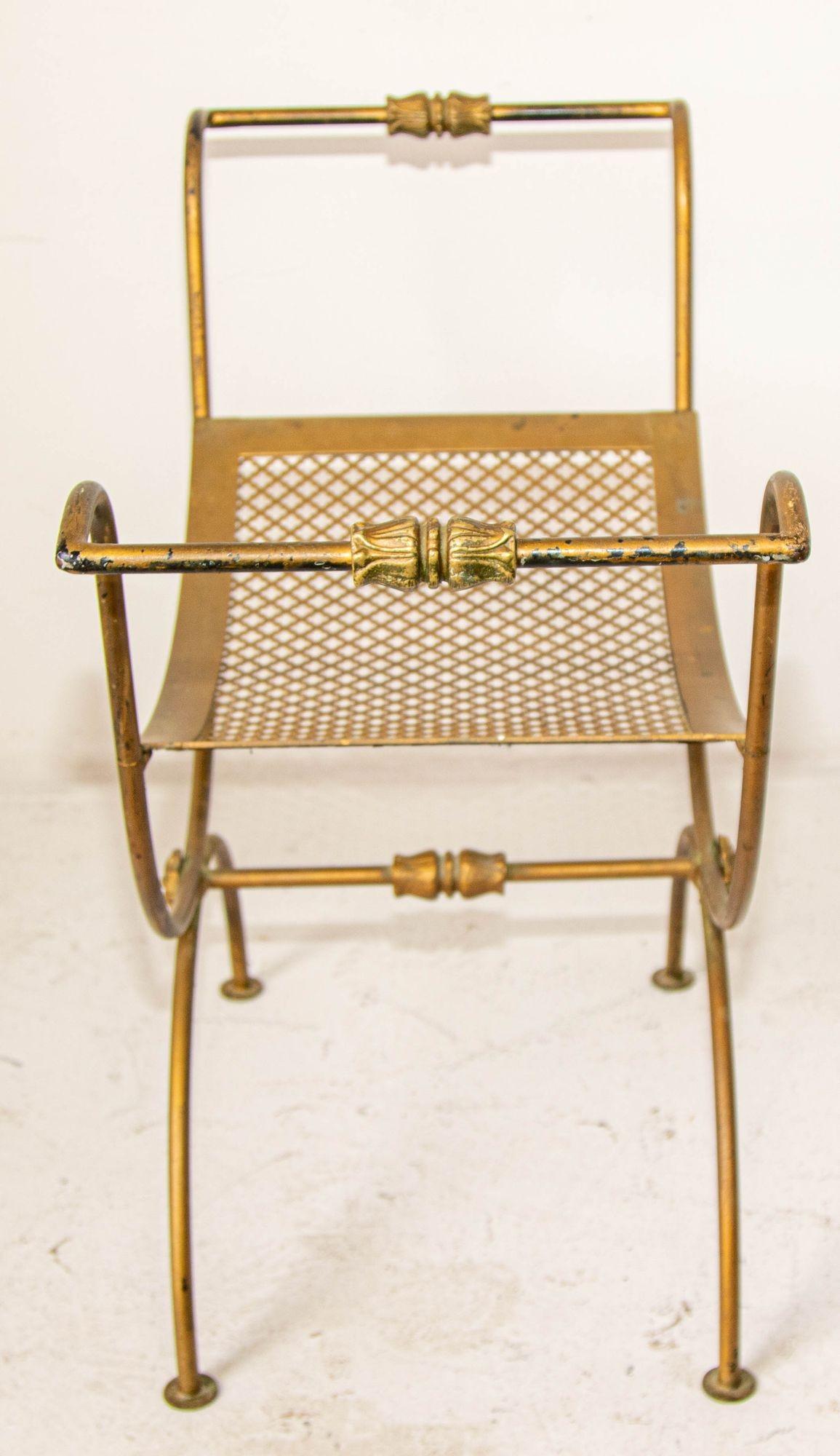 Hollywood Regency Italian Gilt Metal Vanity Bench, Midcentury, 1950s 7