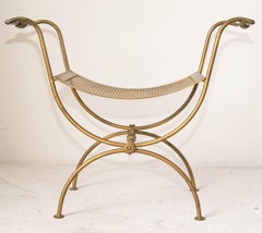 Hollywood Regency Italian Gilt Metal Vanity Bench, Midcentury, 1950s
