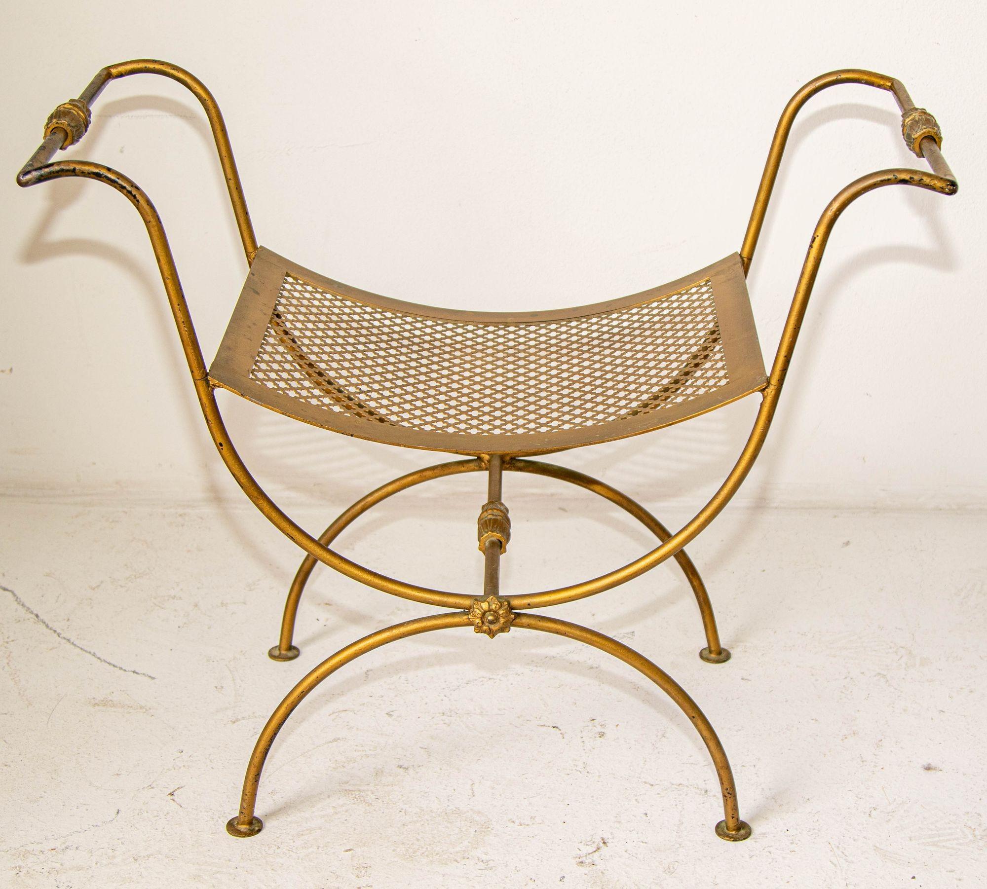 Hollywood Regency Italian Gilt Metal Vanity Bench, Midcentury, 1950s 16