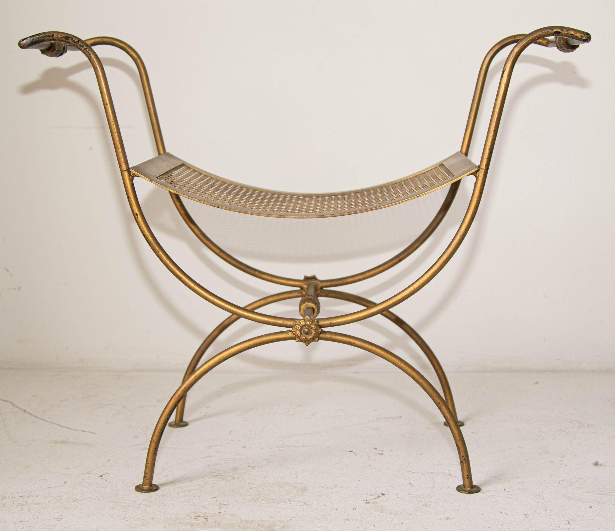 Hollywood Regency Italian Gilt Metal Vanity Bench, Midcentury, 1950s In Good Condition In North Hollywood, CA